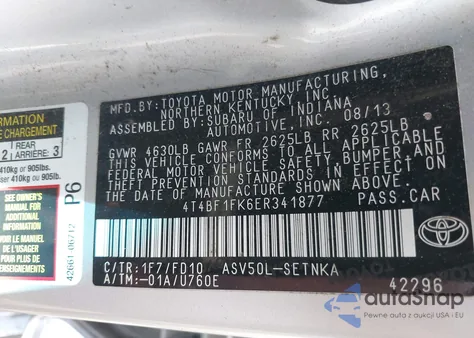 2014 Toyota Camry Le from USA, damaged, VIN 4T4BF1FK6ER341877